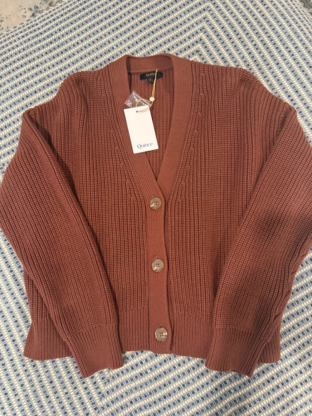 Quince Women's Ribbed Button Cardigan Sweater - Cinnamon Brown